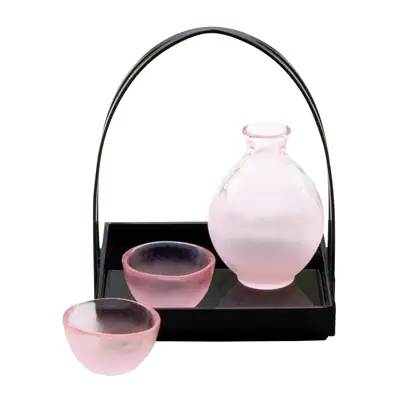 廣田硝子 はなほのか 桃 酒器三点セット (HO-2501PK)