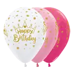 センペルテックス ラウンド 12インチ ハッピーバースデイ クラウン 3色アソート